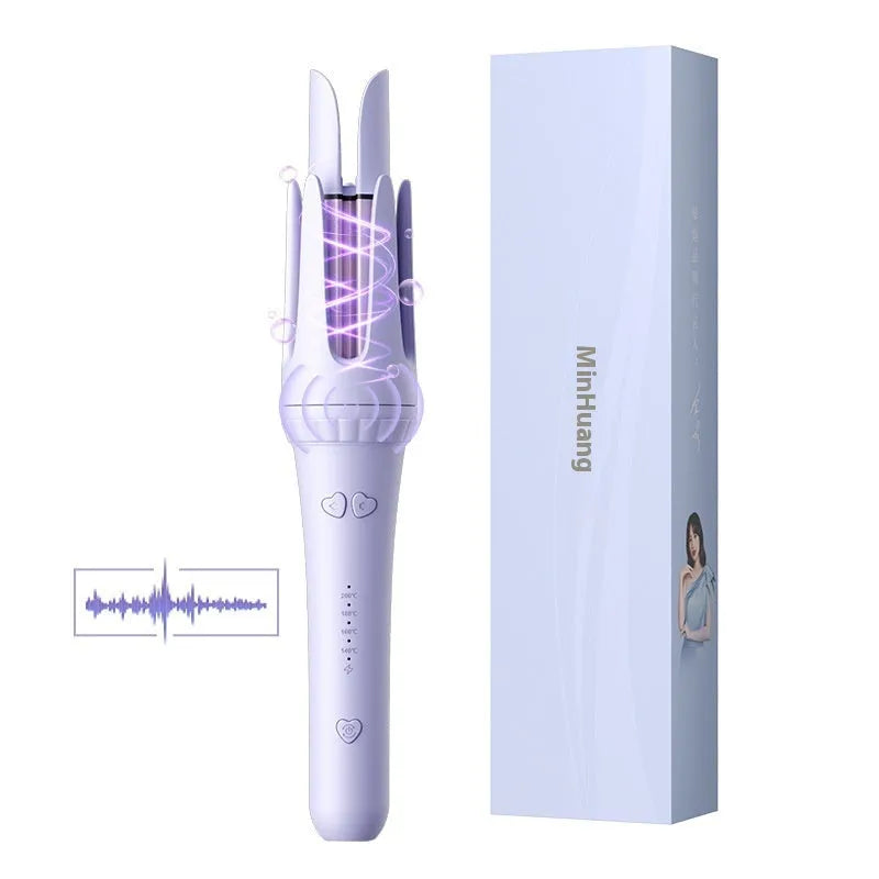 32mm automatic hair curler with anion technology in light purple colour with styling clips
