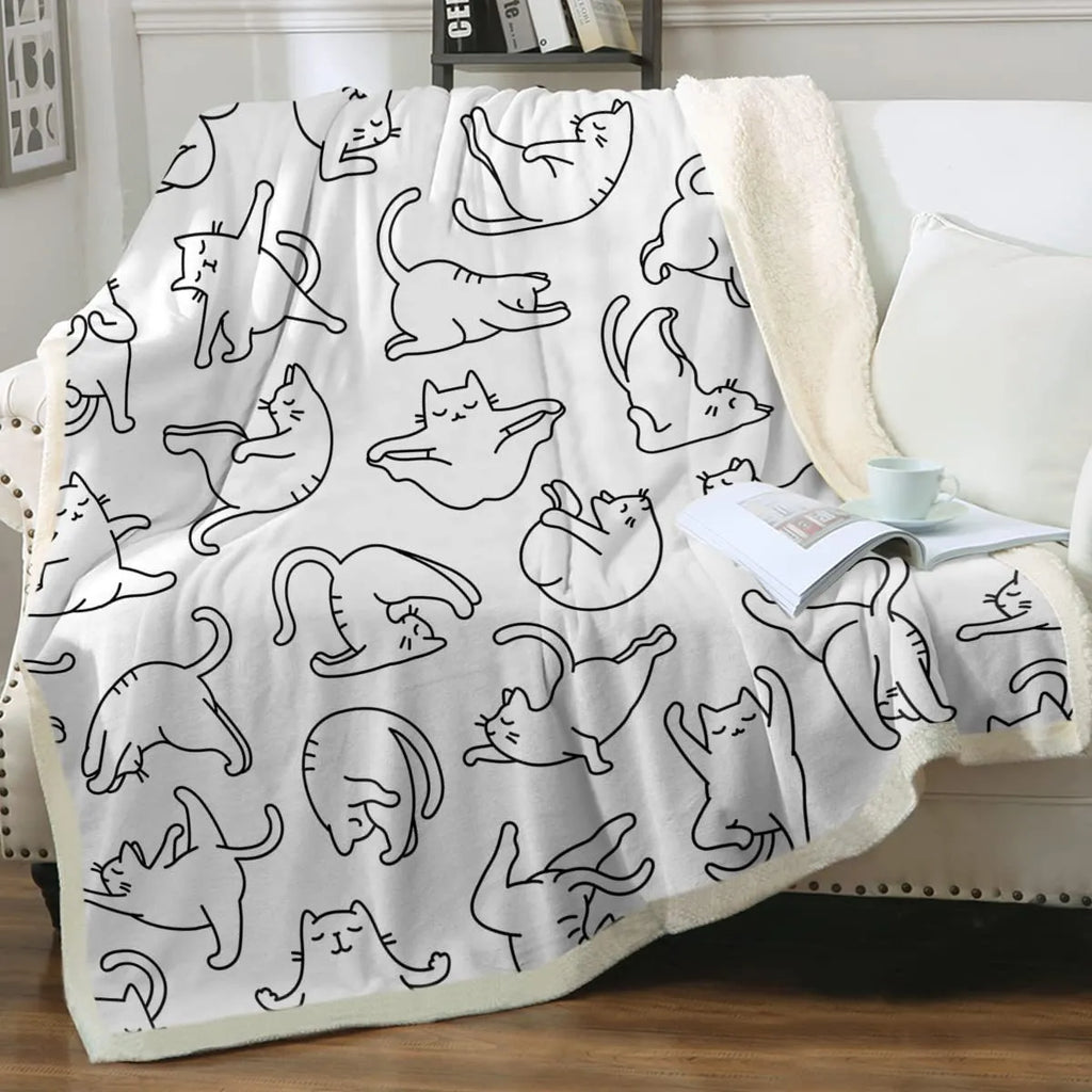 Cat sherpa blanket with animal pattern printing double layer children polyester fibre throw in multiple colours and sizes