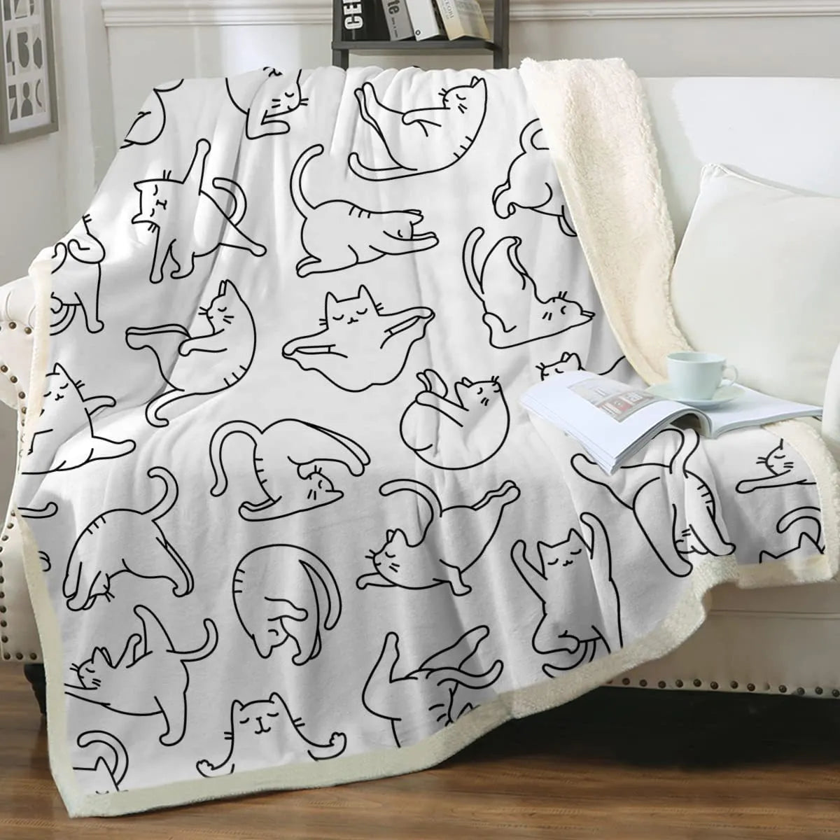 Cat sherpa blanket with animal pattern printing double layer children polyester fibre throw in multiple colours and sizes