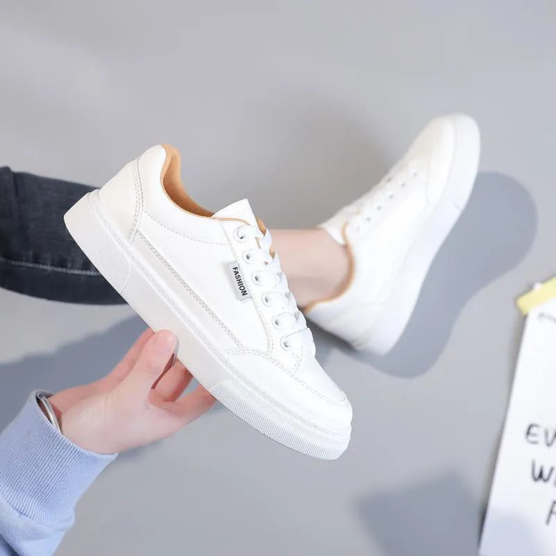 Korean style low-top sneakers in brown colour with artificial PU upper and plastic sole