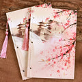 Azalea coloured retro Chinese style line-bound notebook with thread binding and 80gsm Dolin paper