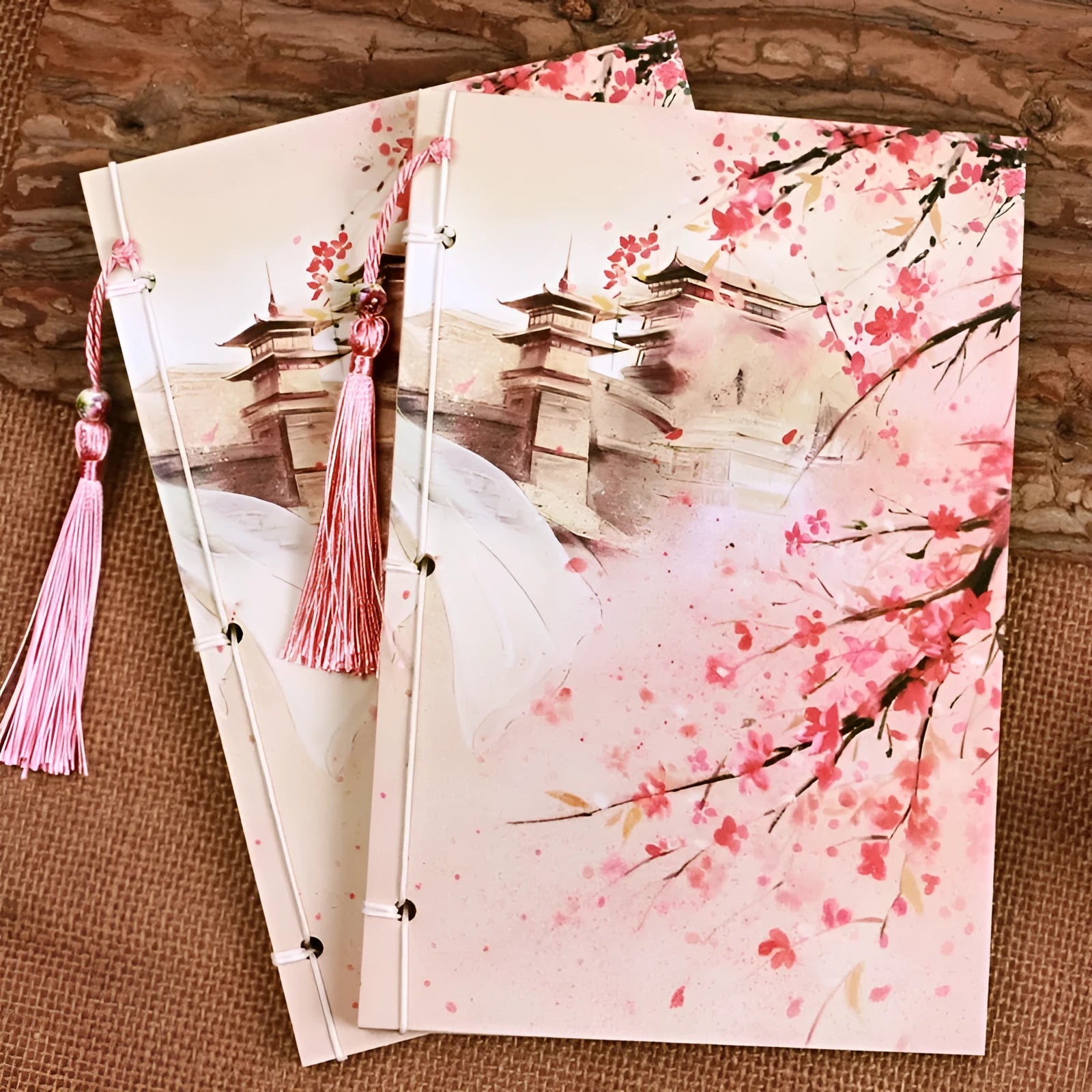 Azalea coloured retro Chinese style line-bound notebook with thread binding and 80gsm Dolin paper