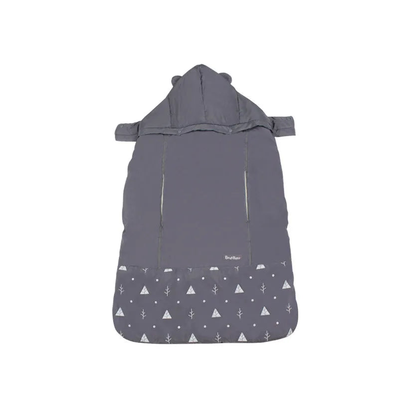 Baby carrier cloak cover windproof quilt coral fleece 78x64cm with detachable hood and reflective tape in Blue