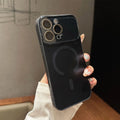Frosted magnetic phone case for iPhone 15 to 17 series, shockproof PC shell in black colour