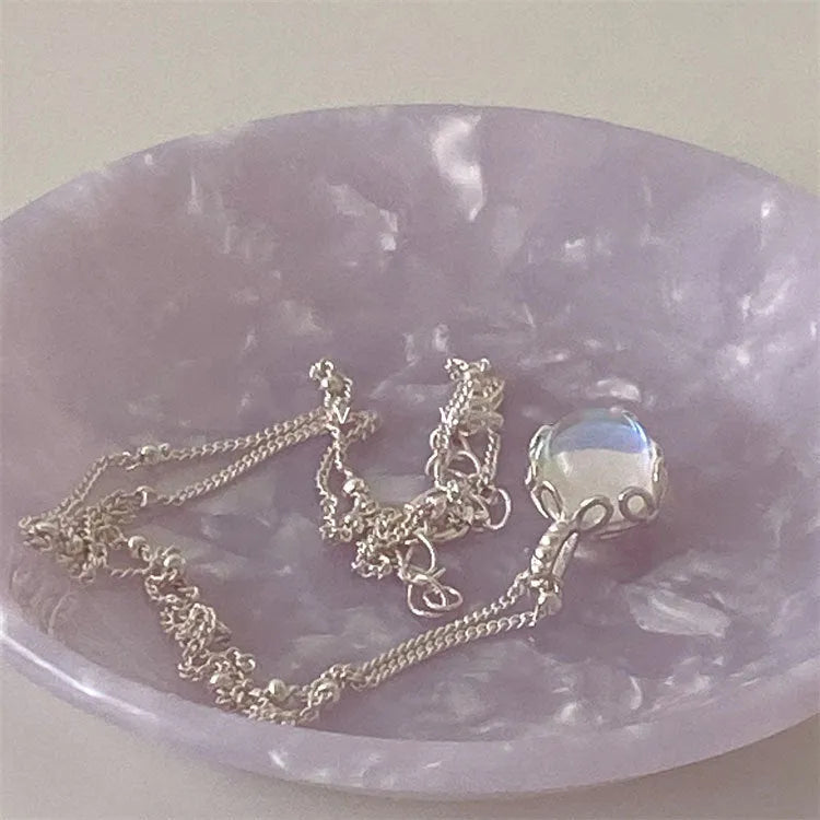 Women's silver necklace with geometric stone pendant on adjustable 41-50cm curb chain