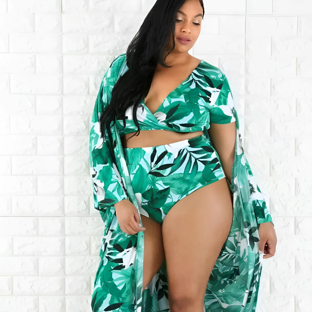 Plus size split swimsuit veil in nylon, sizes XL to 5XL, in pictured colour with chest pad.