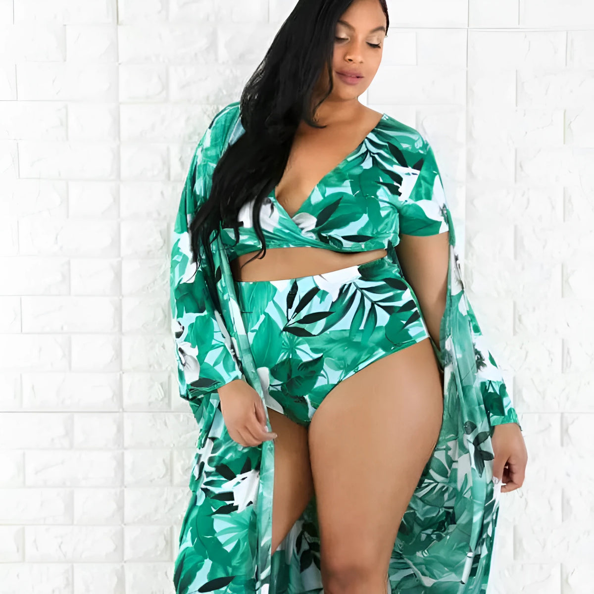 Plus size split swimsuit veil in nylon, sizes XL to 5XL, in pictured colour with chest pad.