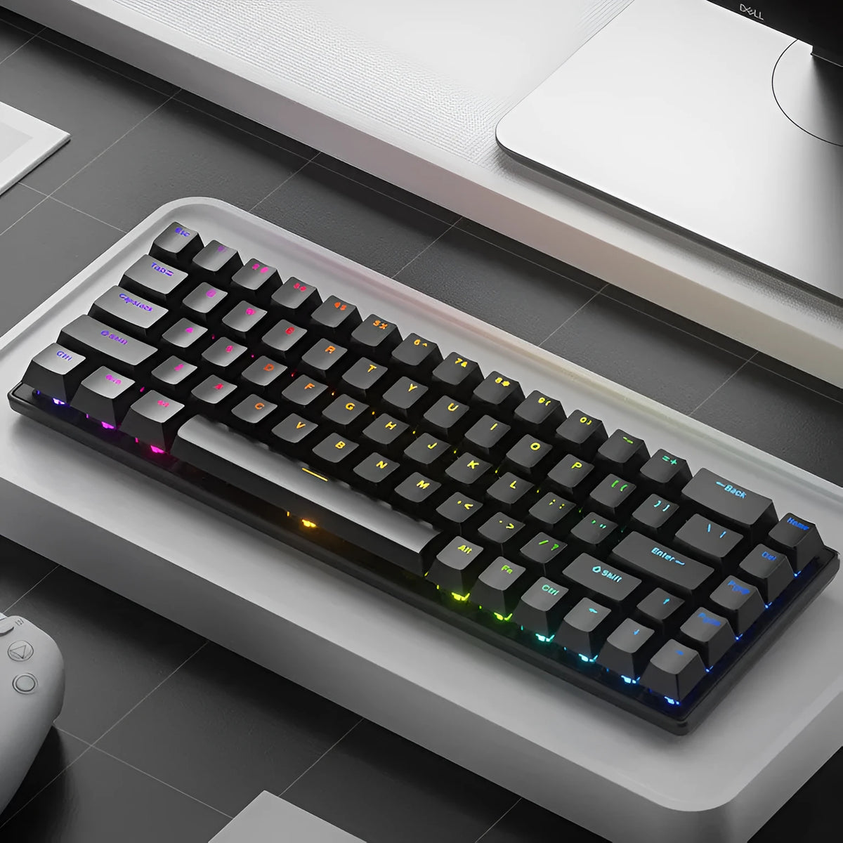 RGB light-emitting wired portable keypad, ABS body, 312 x 104 x 35mm, 1.5m cable, black and white colour options