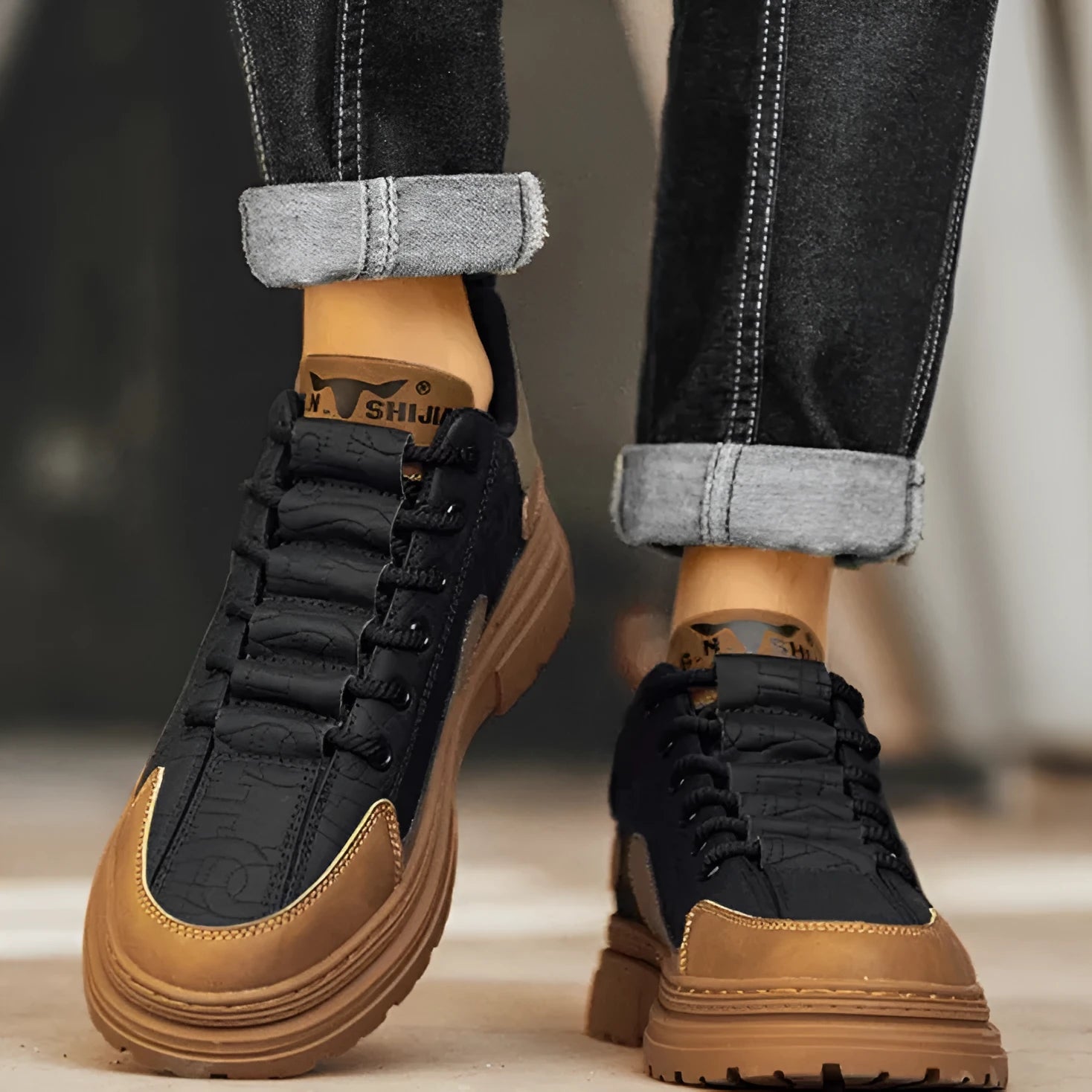 Black and white summer platform casual sneakers with thick rubber soles