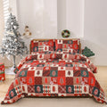 Christmas red plaid patterned duvet cover and pillowcases on a bed, showing European bed cover style.