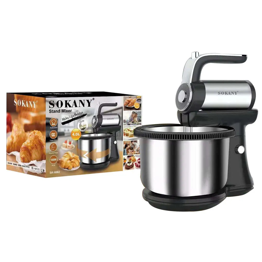 Black household electric flour-mixing and egg cooking machine 1000W, dimensions 28x22x35cm