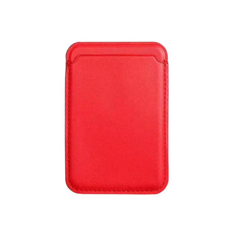 Black PU leather iPhone case with a built-in magnetic card holder on the back.