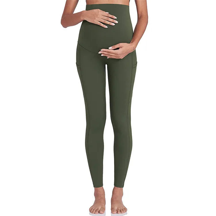 Antenatal yoga workout exercise pants in black with high elasticity and abdominal support for maternity