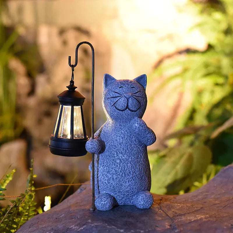 Solar garden lamp with kitten lifting lamp design for outdoor decorative lighting