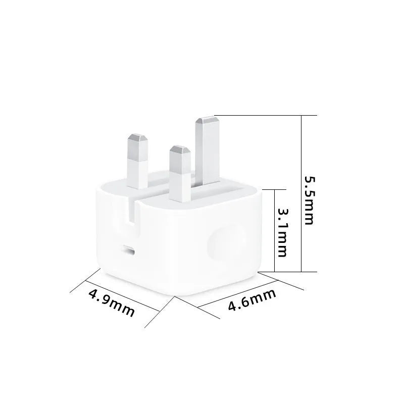 White 20W PD British standard mobile phone charger with Type-C fast charging cable