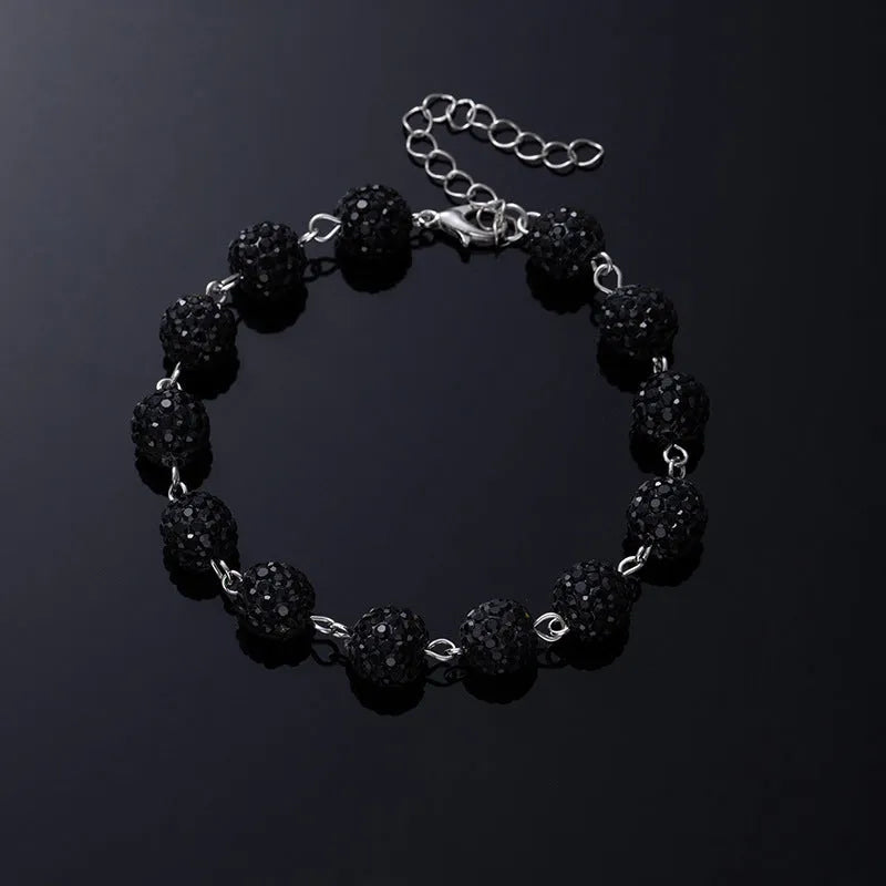 Alloy hip hop waist chain with diamond ball zipper detail, 115cm length, black colour option on display