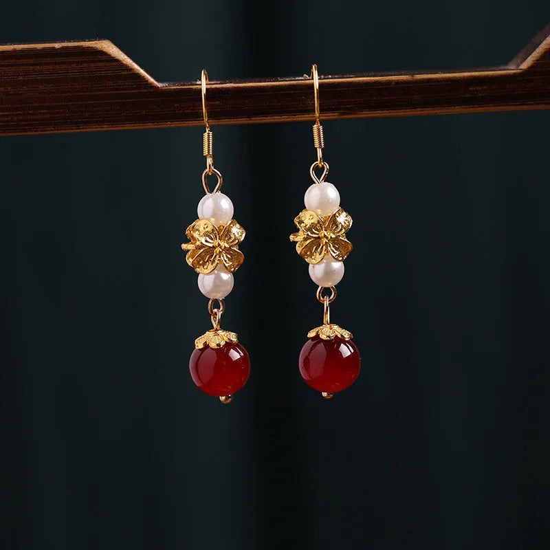Vintage Chinese alloy geometric earrings with electroplated finish for traditional costume coordination.