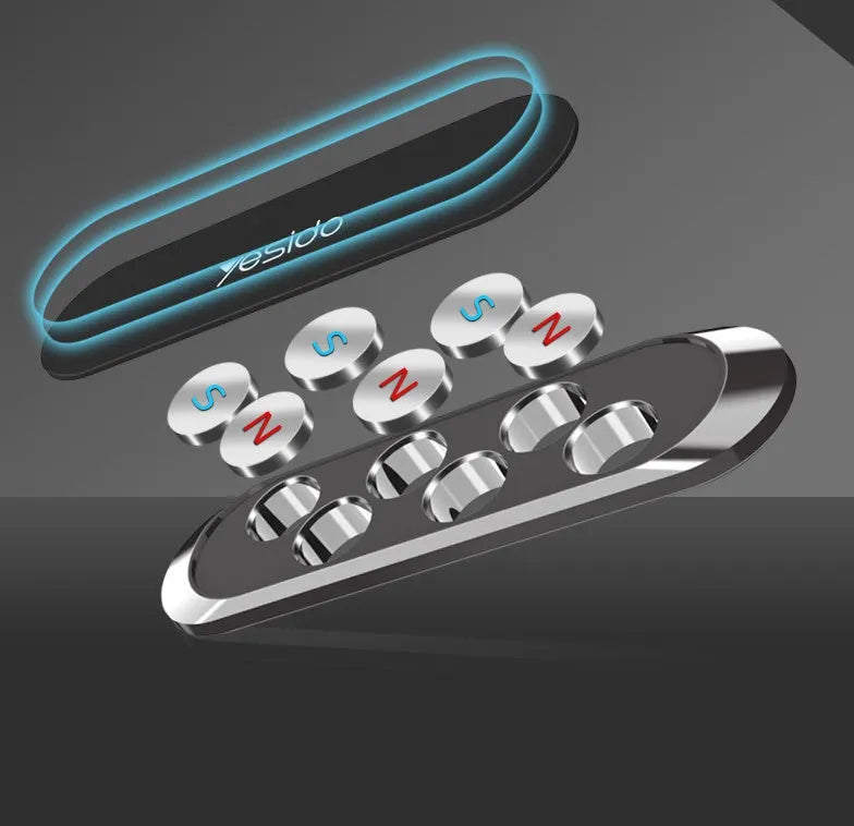 Magnetic mobile phone holder zinc alloy paste type car mount silver 6.5x0.5x2 cm