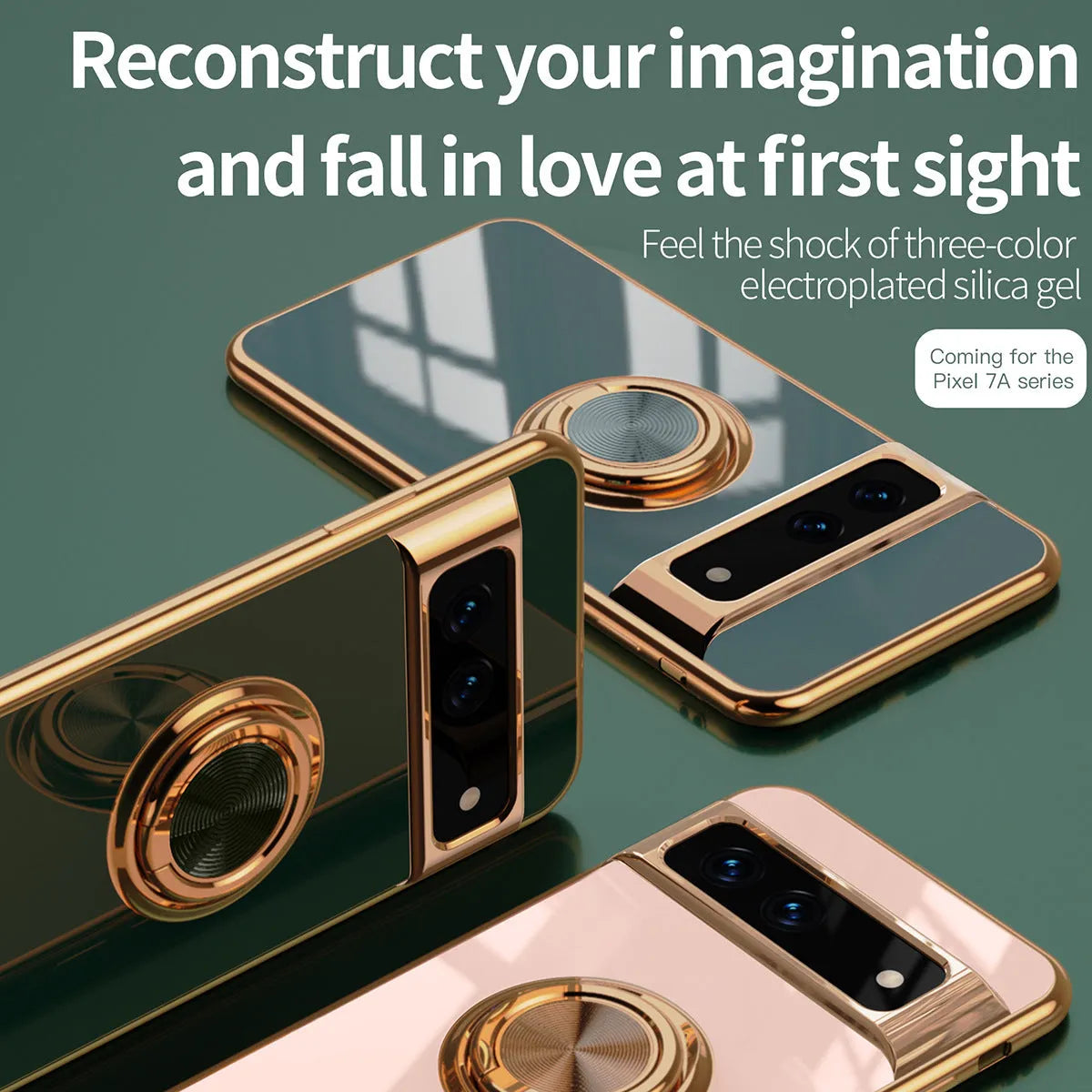 Simple electroplating ring rotating TPU phone case for Google Pixel in black with ring extended as stand