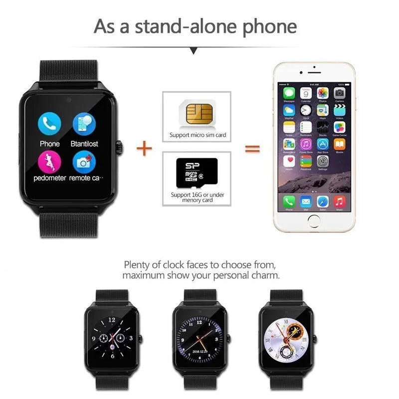 Z60 smart watch with Bluetooth connectivity and silicone strap in black