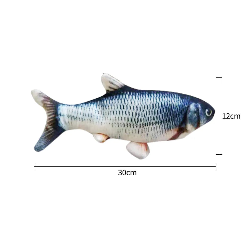Electronic jumping fish cat toy with USB charging cable in multicolour 30cm design