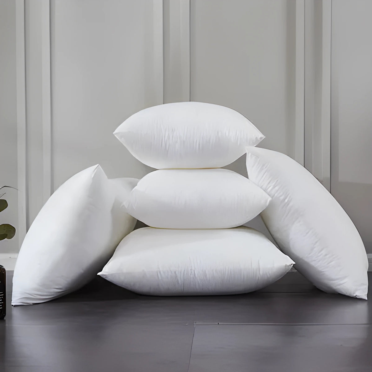 White cotton throw pillow and sofa cushion with detachable pillowcase, square sizes 35x55cm to 75x75cm