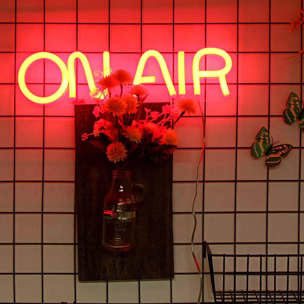 Square acrylic handmade light sign with LED neon strip, 40x10x3cm, for bar interior decoration