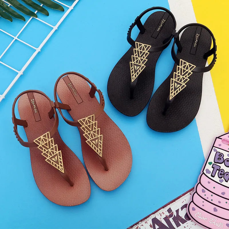 Bohemia flat sandals in black or brown with soft bottom, folk style, sizes 36-39 EU