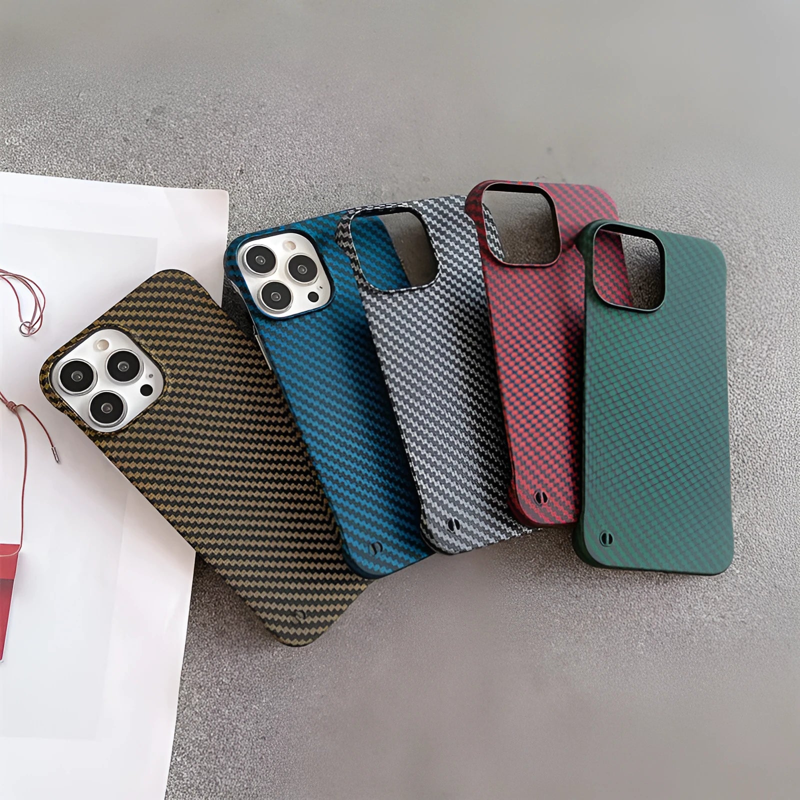 Frameless carbon fiber pattern hard shell phone case with kickstand in silver for iPhone 15 Pro