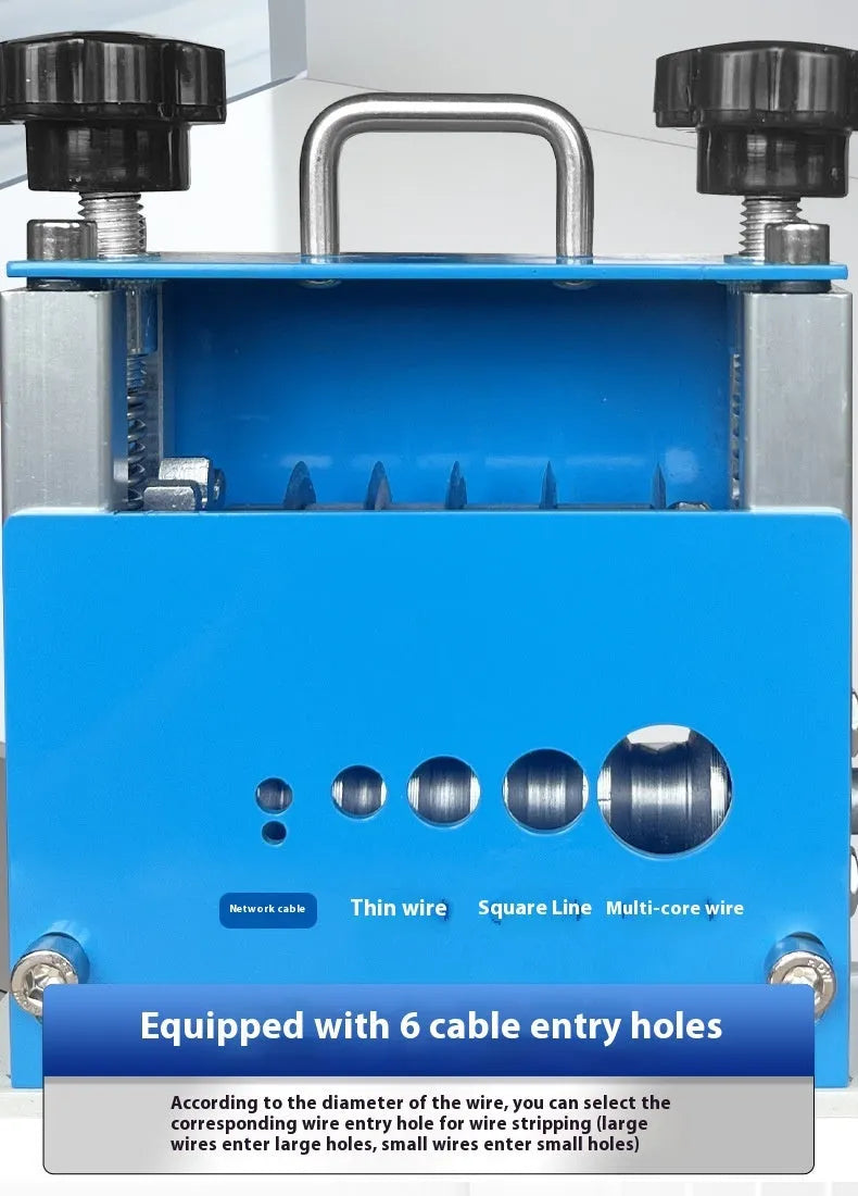 SD-017 manual wire stripping machine showing compact design with wire diameter indicators