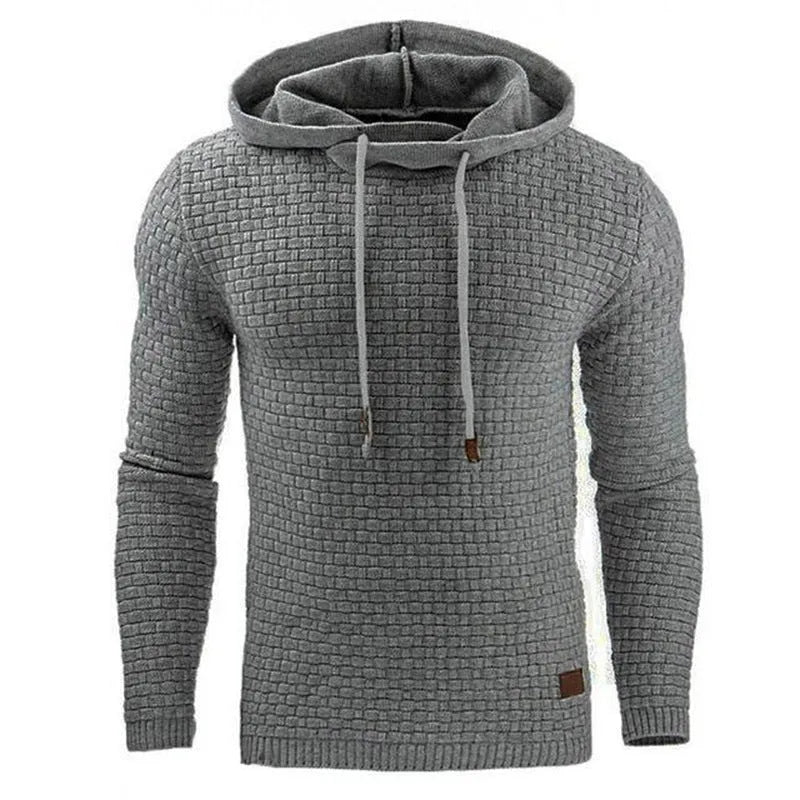 A men's hooded sweatshirt in a cotton and polyester blend, shown in one of nine available colours.