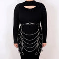 Black PU leather waist chain ornament with bandage-style binding design and adjustable chain