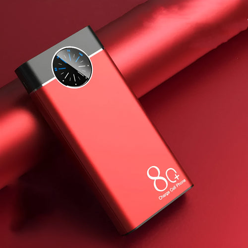 Black 20000mAh fast charging power bank with alloy shell and LED light