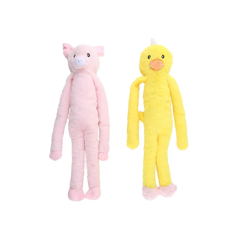 Pink and yellow plush dog toy with sound features for large breed dogs like Golden Retrievers.