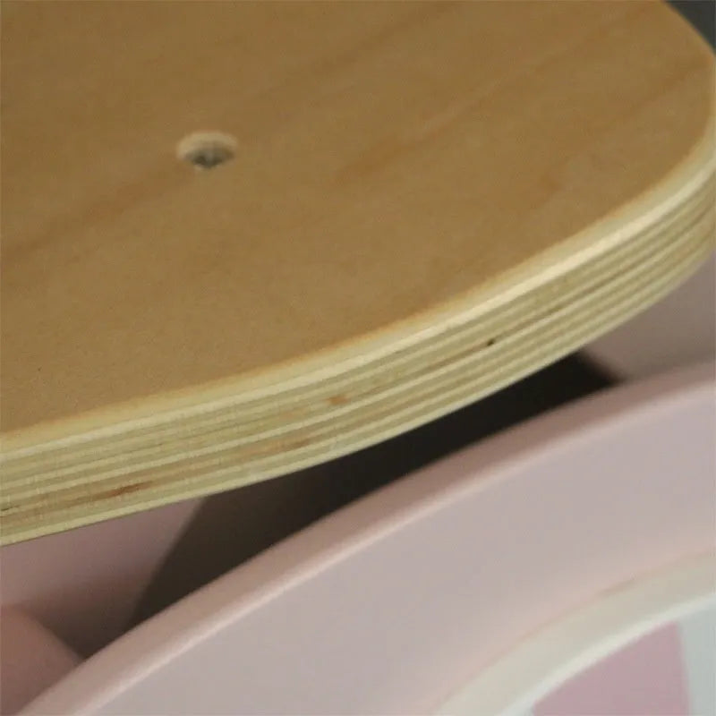 Pink wooden toddler balance scooter with 10-inch wheels for children aged 1-6 years.