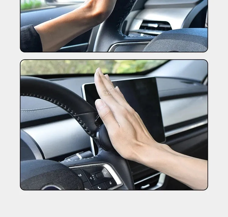 Black steering wheel assist ball with metal bearing for single-hand vehicle steering