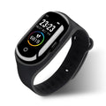 Blue smart bracelet and earphone combo with 1-inch screen on a silicone wristband.