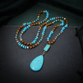 Turquoise blue imitation mineral pendant necklace with geometric design on adjustable ball bead chain