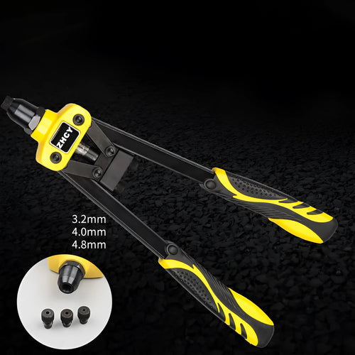 Yellow handled 13-inch manual rivet gun for household use with 4.8mm maximum rivet capacity.