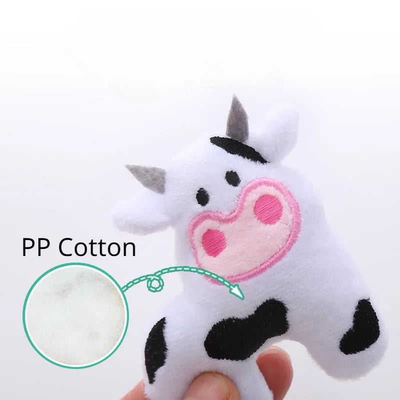 Plush cat toy shaped like a cow, parrot, or crocodile with catnip for interactive play