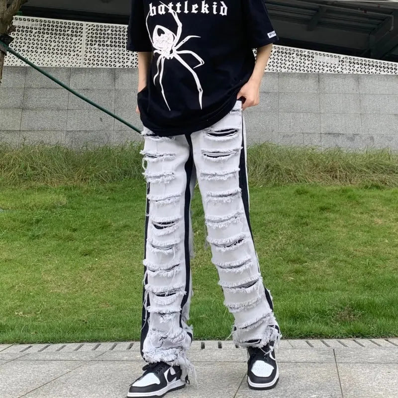 Men's Ripped Jeans Straight Casual Versatile Trousers Mid Waist Zipper Fly Denim Polyester Blend Teenagers Leisure S M L XL 2XL 3XL 4XL Picture Color