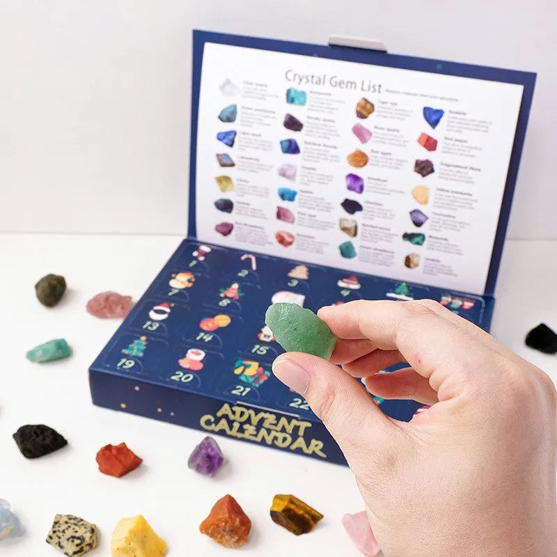 Christmas doll countdown calendar advent crystal stone mine blind box in rough stone style with stone toy material