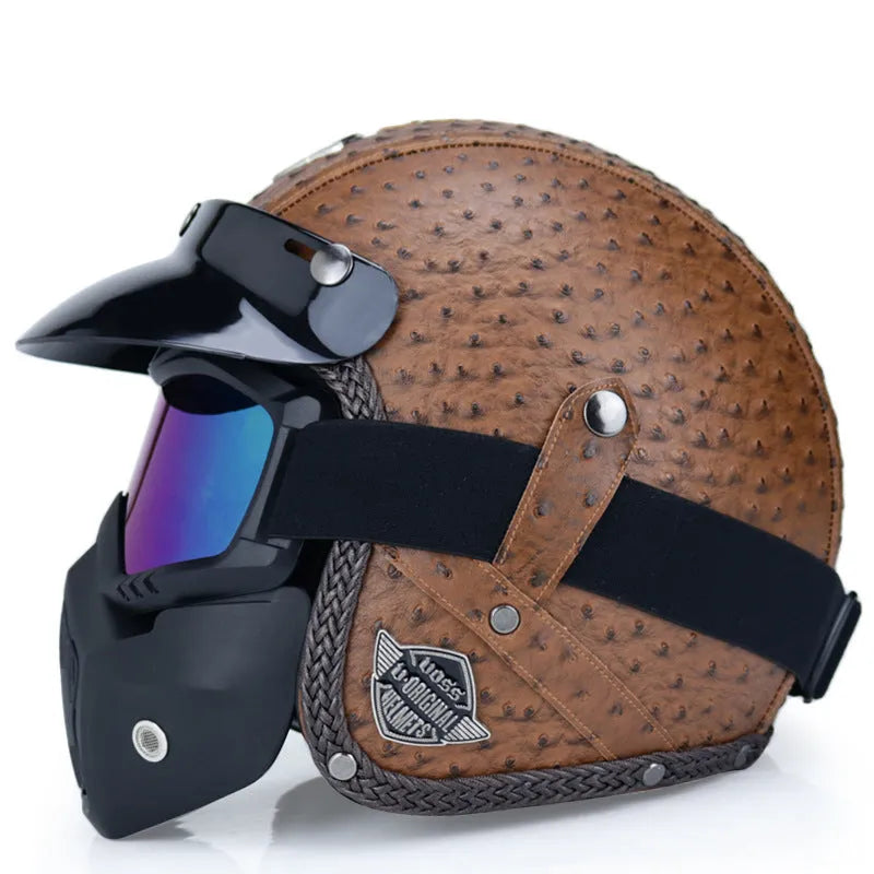 Retro ABS motorcycle helmet for men in matte black finish available in sizes M to 2XL