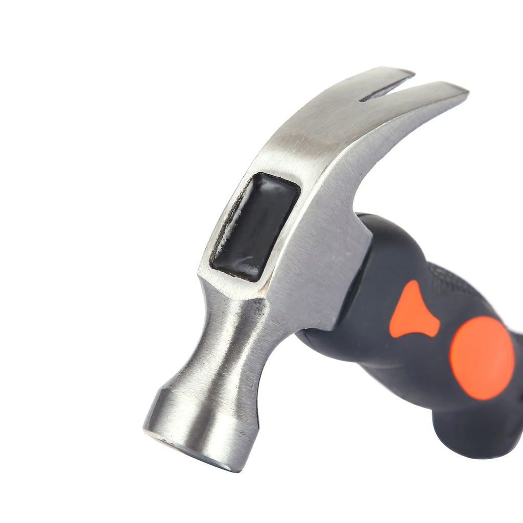 High carbon steel multi-purpose nail hammer with non-slip handle and pull-out staple feature