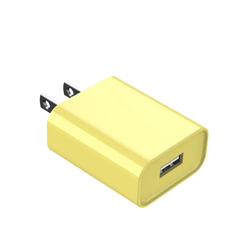 Macaron colour American standard USB charger in four shades: pink, green, blue, yellow with single USB port