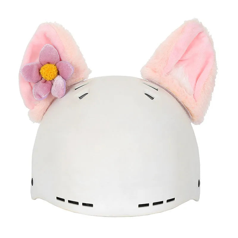 Plush fabric cartoon character helmet cover for a medium-sized dog or cat on a white background.