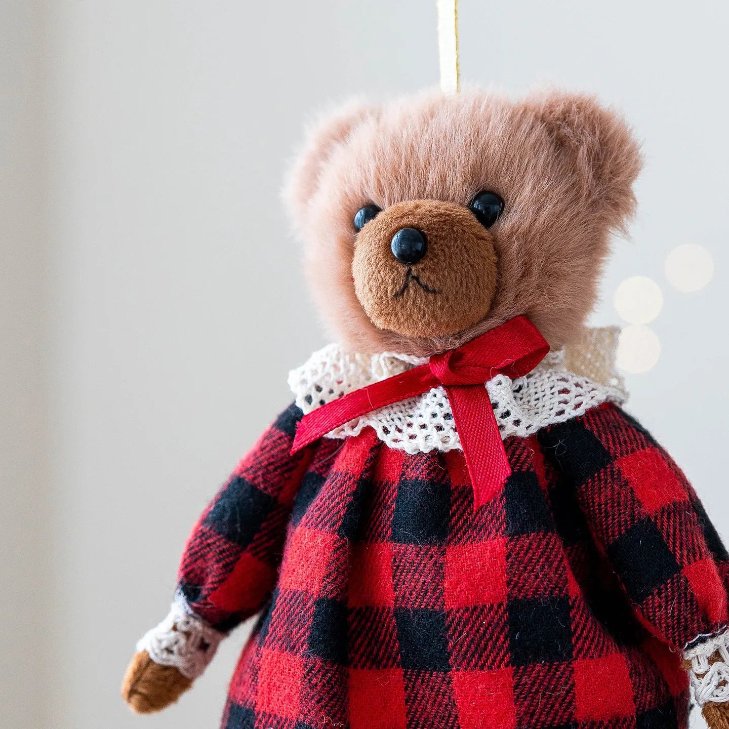 Cartoon-style plush bear doll couple set with princess and gentleman bears wearing cloth cotton plaid outfits