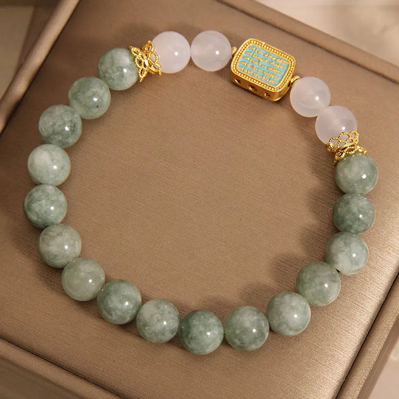 Oil green emerald crystal bracelet with five-sutra scripture design for women