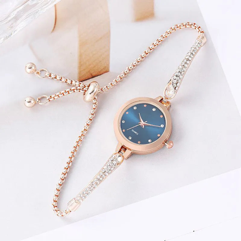Women's casual bracelet watch with diamond inlay, 8mm thin quartz movement, available in multiple colours