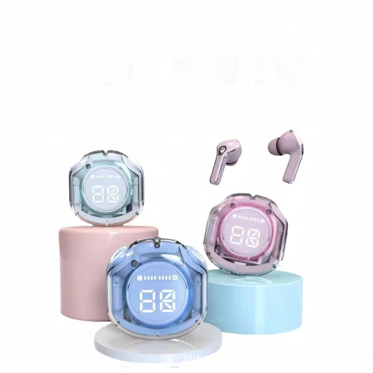 Transparent in-ear Bluetooth headset with digital display and breathing light on PC ABS body
